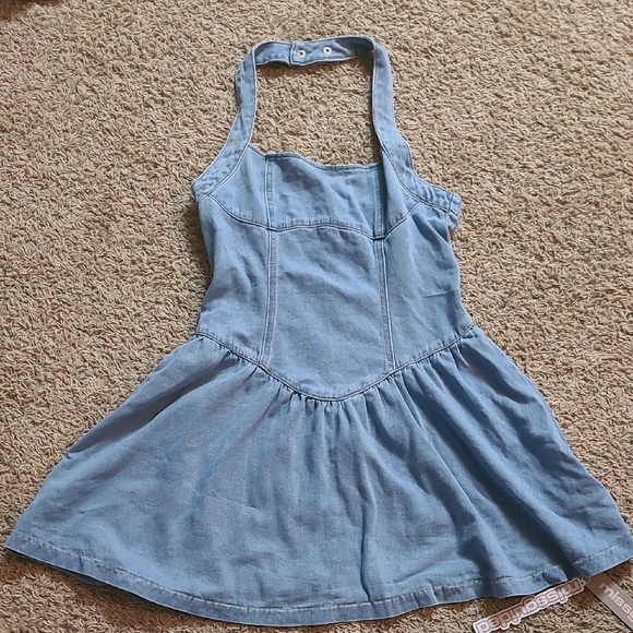 Missguided Denim Halter Mini Corset Style Bustier Dress Size Medium - Picture 2 of 7